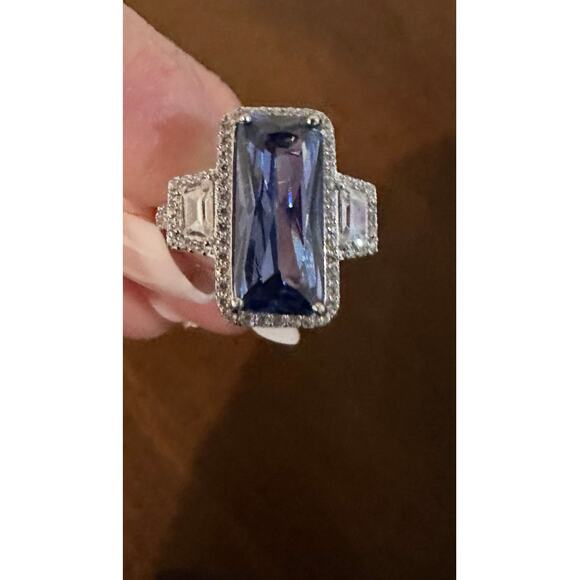 JTV-Blue & White Cubic Zirconia Rhodium Over Sterling Silver Center Design Ring - Picture 8 of 8